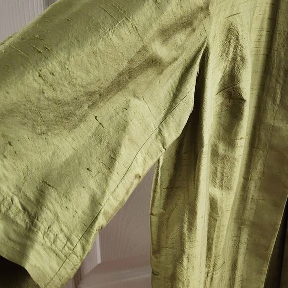 Maggy London Woman 100% Silk Kimono Jacket 16W Green Open Front Duster Pockets - Picture 4 of 5